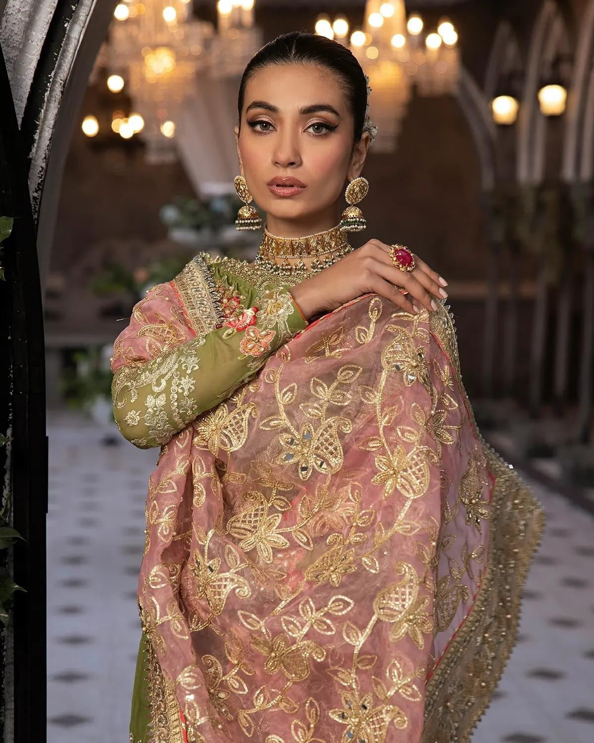 Ally's Chiffon embroidered shirt with embroidered organza dupatta 3 piece