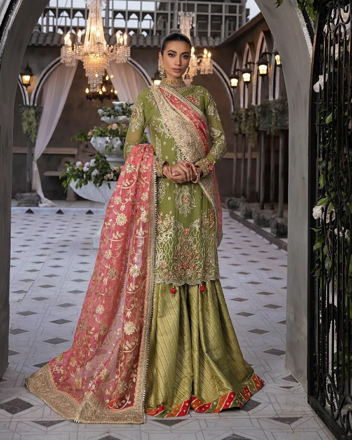 Ally's Chiffon embroidered shirt with embroidered organza dupatta 3 piece